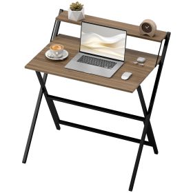 HOMCOM Folding Computer Desk, 32" Foldable Desk with Monitor Shelf for Small Space, Home Office, Study, Easy Assembly, Walnut
