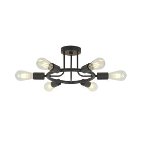 6 Light Modern Sputnik Lights Semi Flush Mount Ceiling Light Black Finished