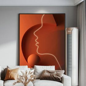 Modern Orange Abstract People Wall Decor Person Print Art with Frame Living Room