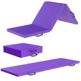 Only Supports Self Pickup  Tri-Fold Folding Exercise Mat With Carrying Handle For Mixed Martial Arts, Gymnastics And Home Gym Protecting Floor, 2 (Color: Purple)