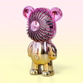 Mini Bear Fan With 3 Modes Wind Speed; Rechargeable Multicolor Portable Fan For Student And Office Workers Carry USB Charging (Color: Pink Golden)