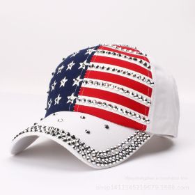 Spring and summer drilling rivet baseball cap American flag advertising cap Trump Trump election visor (colour: white, size: Adjustable)