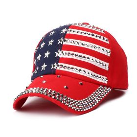 Spring and summer drilling rivet baseball cap American flag advertising cap Trump Trump election visor (colour: red, size: Adjustable)