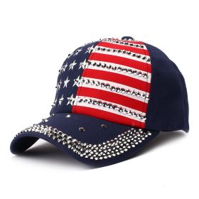 Spring and summer drilling rivet baseball cap American flag advertising cap Trump Trump election visor (colour: blue, size: Adjustable)