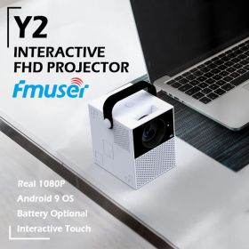 FMUSER Y2 Portable Interactive 4K 1080P Projector;  Smart WIFI Mini Android TV Home Led Video Game Movie Outdoor Camping Proyector Beamer support (Color: Android with Battery (1G RAM+8G ROM))