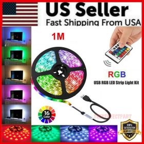 5V USB LED Strip Lights TV Back Light 5050 RGB Colour Changing with 24Key Remote (Length: 1M)