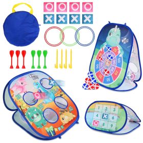 5 in 1 Bean Bag Toss Game Toy Corn Hole Game Beanbag Toss Game Dart Board Game Loop Toss Game Outdoor Activities Party Backyard Games Set for Boy (Type: Dinosaur)