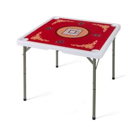 Folding Mahjong Table with Cup Holders for Game Room (Color: Red, Type: Game Table)