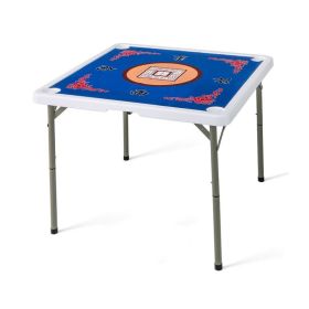 Folding Mahjong Table with Cup Holders for Game Room (Color: Blue, Type: Game Table)