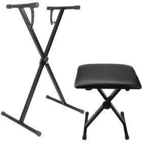 X-type Keyboard Stand And Adjustable Folding Piano Bench Stool Seat -Black (Color: Black)